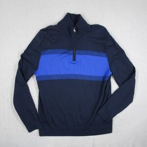 Banana Republic Mens L Navy Blue Cotton Cashmere Quarter Zip Sweater Colorblock